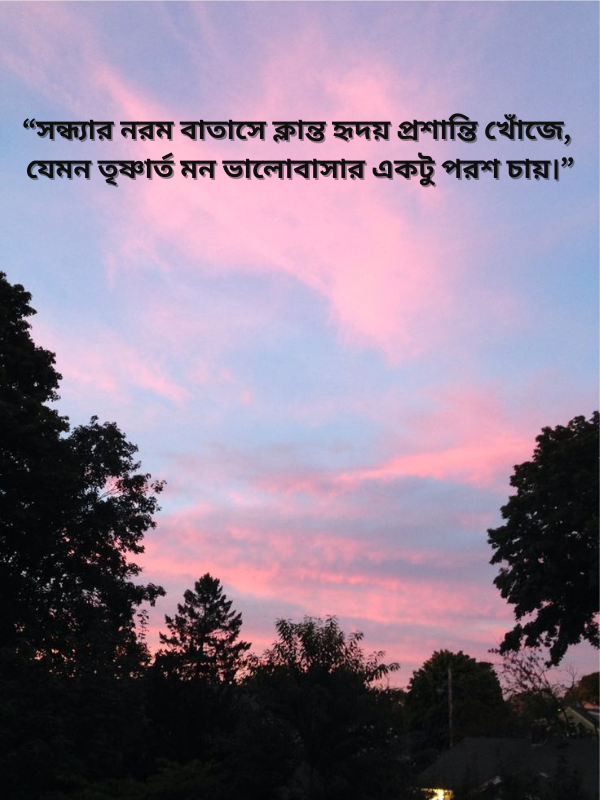 সন্ধ্যার নরম বাতাসে ক্লান্ত হৃদয় প্রশান্তি খোঁজে, যেমন তৃষ্ণার্ত মন ভালোবাসার একটু পরশ চায়।.png