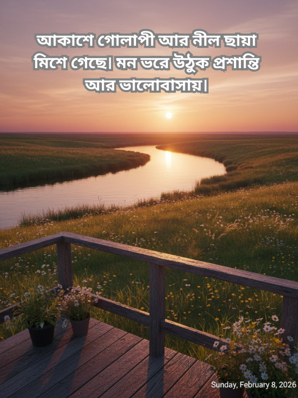 আকাশে গোলাপী আর নীল ছায়া মিশে গেছে। মন ভরে উঠুক প্রশান্তি আর ভালোবাসায়।.png